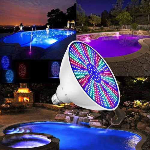 LED pool light with pool images.